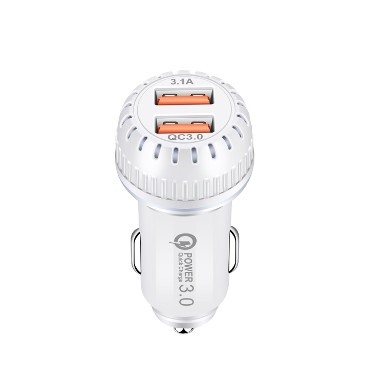 YSY-349 QC3.0 Dual Port USB Car Charger + 3A USB to USB-C / Type-C Data Cable, Length: 1m(White) YSY-349 QC3.0 Dual Port USB Car Charger + 3A USB to USB-C / Type-C Data Cable, Length: 1m(White)