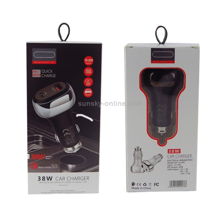 YSY-312PD QC3.0 18W USB + PD 20W USB-C / Type-C Car Charger with USB to Micro USB Data Cable(Black) YSY-312PD QC3.0 18W USB + PD 20W USB-C / Type-C Car Charger with USB to Micro USB Data Cable(Black)
