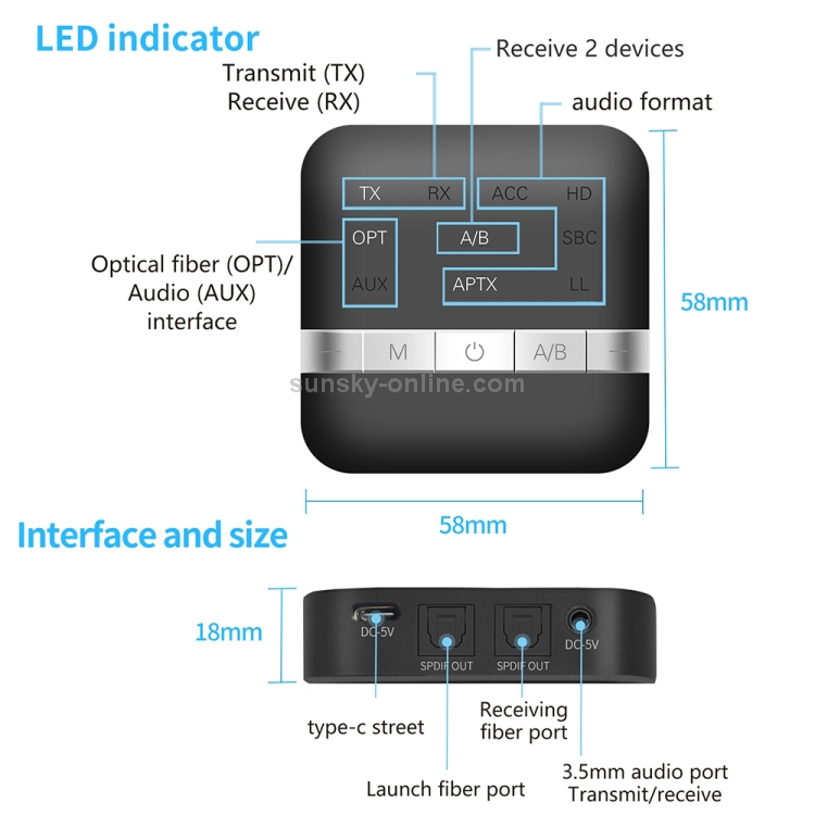 TX200 2 in 1 Bluetooth 5.0 Fiber Coaxial Transmitter Receiver Audio Adapter TX200 2 in 1 Bluetooth 5.0 Fiber Coaxial Transmitter Receiver Audio Adapter
