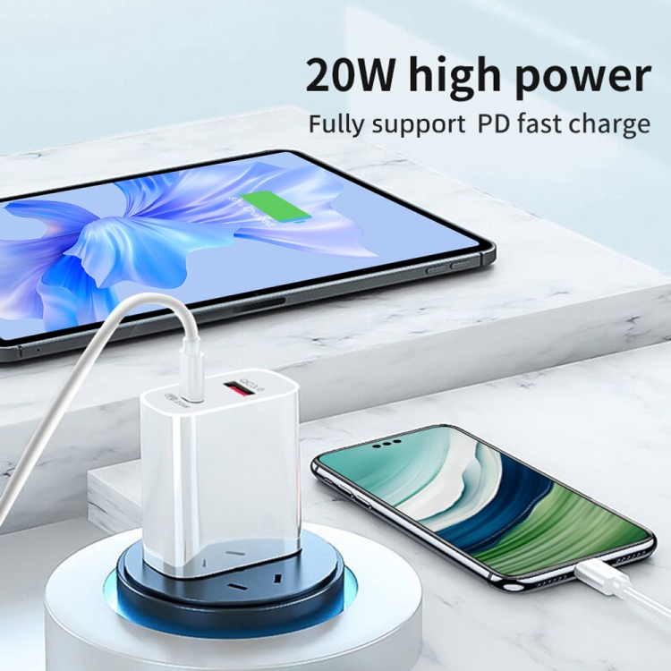 TCS-20WACA Dual Fast Charging 20W PD3.0+QC 3.0 Interface Travel Charger for iPhone, Huawei, Samsung, Xiaomi, AU Plug - 2