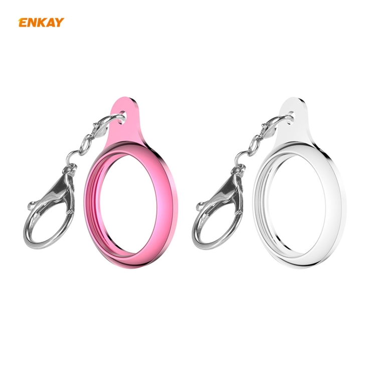 2 PCS ENKAY Hat-Prince Anti-fall Electroplate TPU Case Cover with Keychain Ring for AirTag(Pink + Transparent) 2 PCS ENKAY Hat-Prince Anti-fall Electroplate TPU Case Cover with Keychain Ring for AirTag(Pink + Transparent)