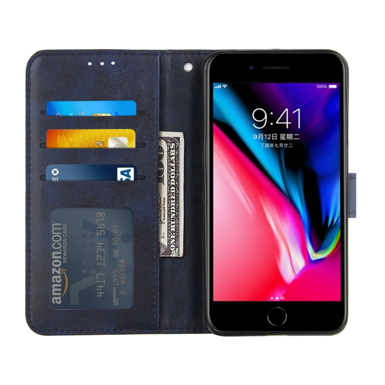 Stitching Calf Texture Buckle Horizontal Flip Leather Case with Holder & Card Slots & Wallet & Lanyard For iPhone 6 / 7 / 8 / SE 2020(Blue)