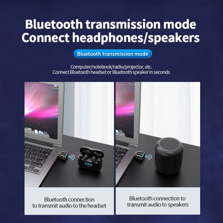 JD-M10 Bluetooth USB 5.0 Receiving and Transmitting All-in-One Machine with Colorfully Atmospheres Light and Call Function JD-M10 Bluetooth USB 5.0 Receiving and Transmitting All-in-One Machine with Colorfully Atmospheres Light and Call Function