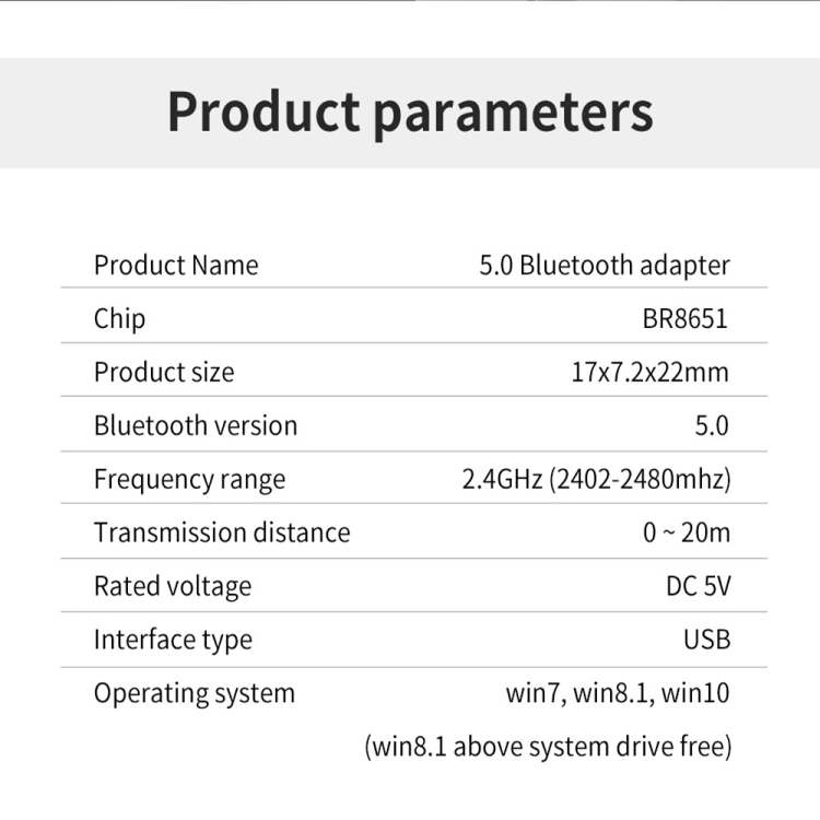 JD-08T Computer Wireless USB Bluetooth 5.0 Adapter JD-08T Computer Wireless USB Bluetooth 5.0 Adapter