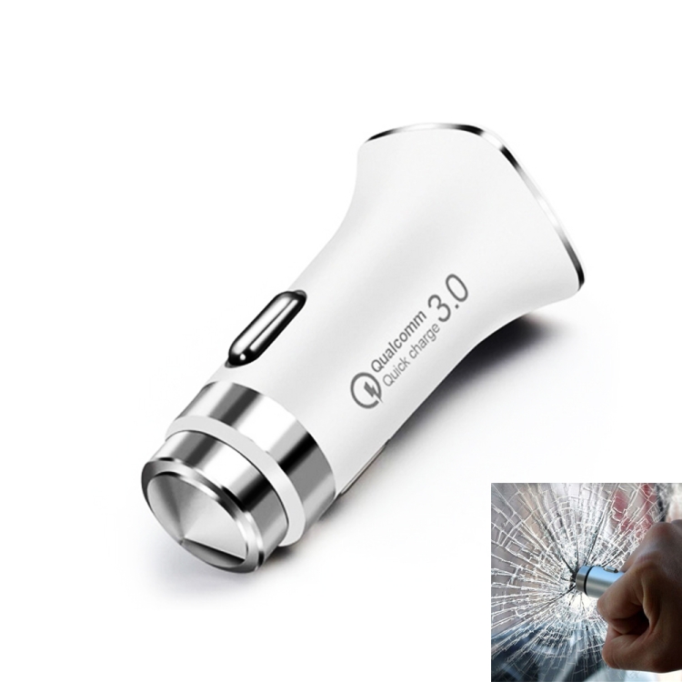 LZ-328 Safety Hammer Type QC3.0 USB Fast Charging Car Charger(White) LZ-328 Safety Hammer Type QC3.0 USB Fast Charging Car Charger(White)