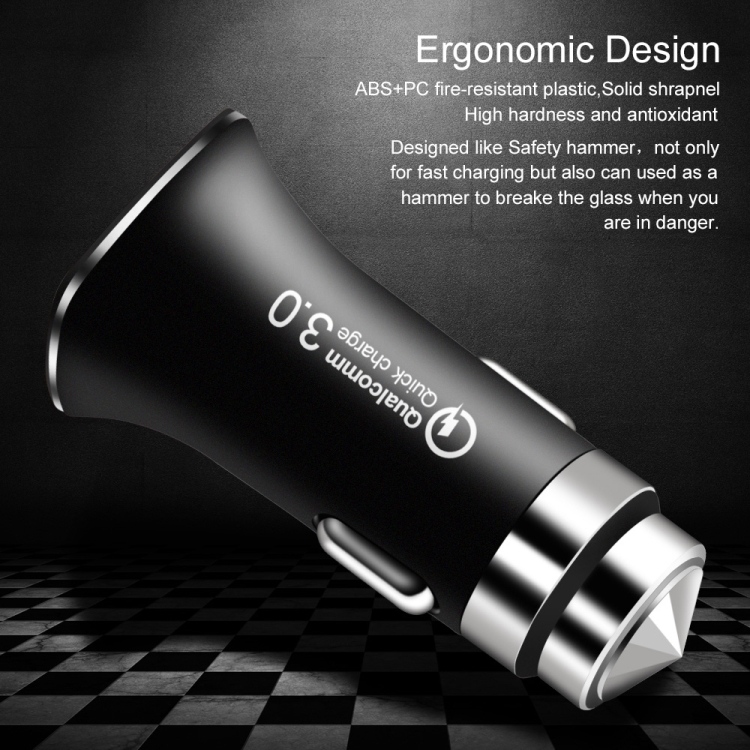 LZ-328 Safety Hammer Type QC3.0 USB Fast Charging Car Charger(White) LZ-328 Safety Hammer Type QC3.0 USB Fast Charging Car Charger(White)