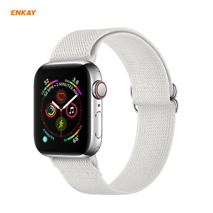 SUNSKY - Para Apple Watch Series 6/5/4 / SE 44mm Hat-Prince Enkay 2 en 1  Banda de reloj de poliéster flexible ajustable + Pantalla completa  Pegamento completo PMMA Curved HD Protector de pantalla (blanco)