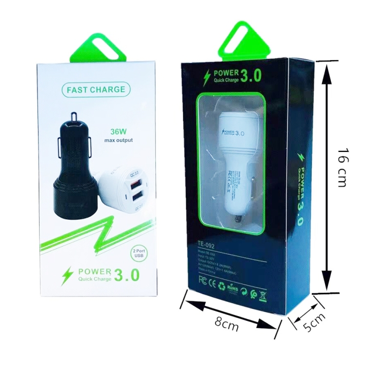 TE-092 36W Dual QC3.0 USB Fast Car Charger(Black) TE-092 36W Dual QC3.0 USB Fast Car Charger(Black)