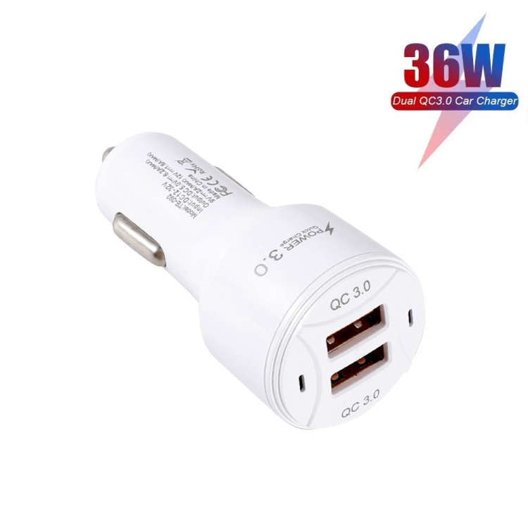TE-092 36W Dual QC3.0 USB Fast Car Charger + USB to Micro USB Data Cable Set(White) TE-092 36W Dual QC3.0 USB Fast Car Charger + USB to Micro USB Data Cable Set(White)