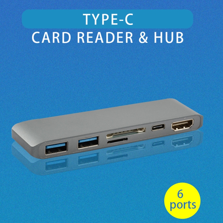 WS-15 6 en 1 Tipo-C a HDMI + USB 3.0 x 2 + Convertidor de HUB SD + TF + PD - 2