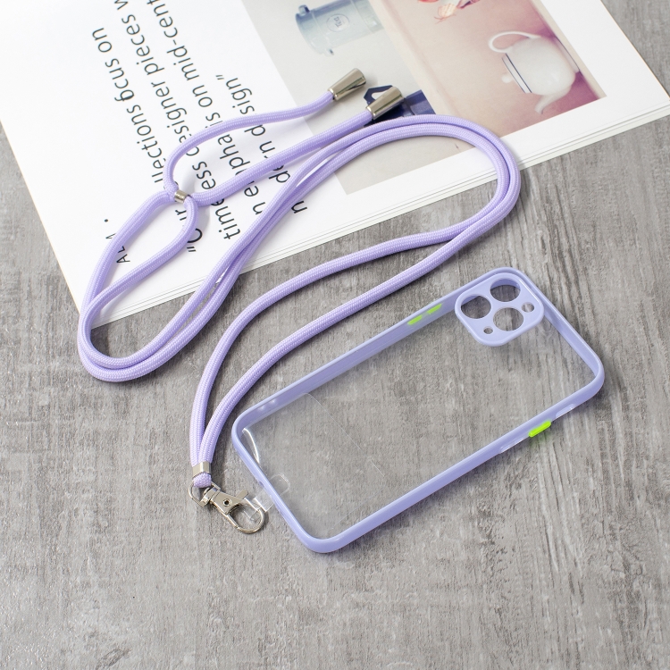 For iPhone 11 Pro Transparent PC+TPU Phone Case with Contrast Color Button & Neck Lanyard (Purple) For iPhone 11 Pro Transparent PC+TPU Phone Case with Contrast Color Button & Neck Lanyard (Purple)