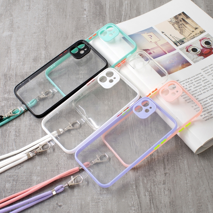 For iPhone 11 Pro Transparent PC+TPU Phone Case with Contrast Color Button & Neck Lanyard (Purple) For iPhone 11 Pro Transparent PC+TPU Phone Case with Contrast Color Button & Neck Lanyard (Purple)