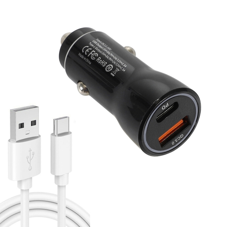 P21 Portable PD 20W + QC3.0 18W Dual Ports Fast Car Charger with USB to Type-C Cable Kit(Black) P21 Portable PD 20W + QC3.0 18W Dual Ports Fast Car Charger with USB to Type-C Cable Kit(Black)