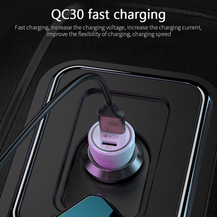 P21 PD 20W USB-C / Type-C + QC3.0 18W USB Fast Car Charger with USB-C / Type-C to 8 Pin Data Cable Set(Black)