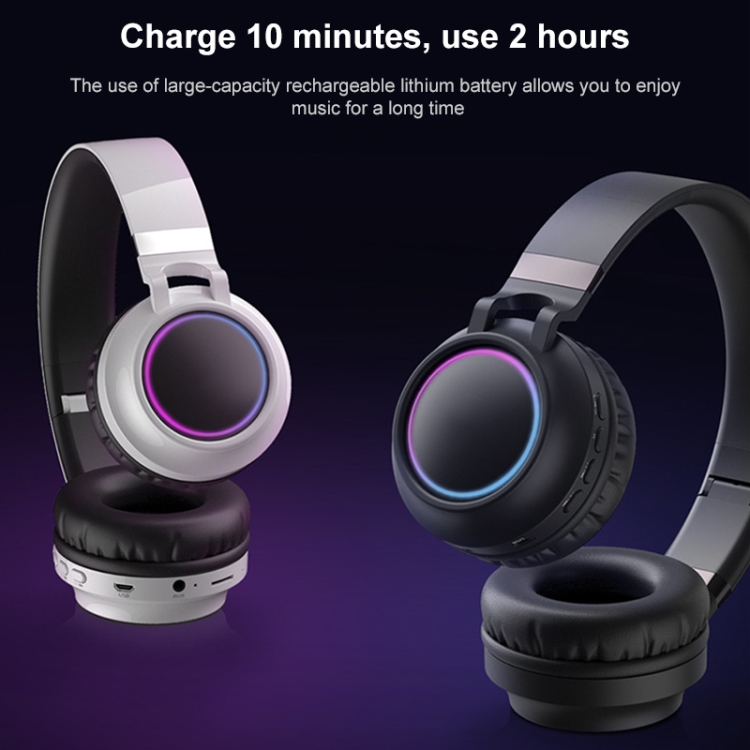 BD01 Colorful LED Bluetooth 5.0 Headphones Foldable Wireless HiFi Stereo Headset with Mic, Support TF Card / 3.5mm AUX(Black) BD01 Colorful LED Bluetooth 5.0 Headphones Foldable Wireless HiFi Stereo Headset with Mic, Support TF Card / 3.5mm AUX(Black)