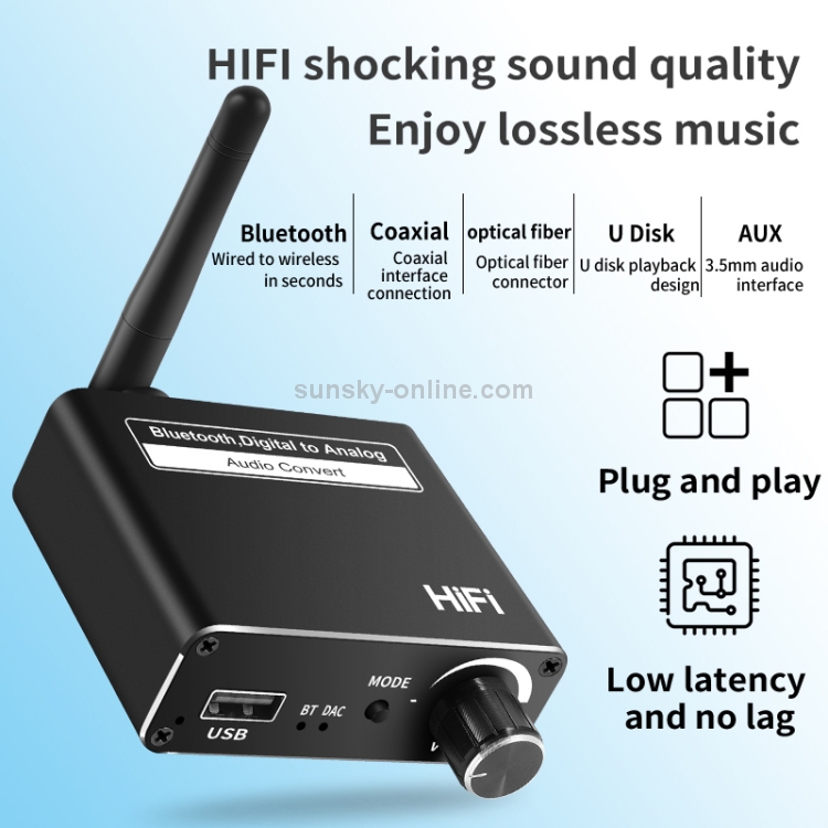 D18 Bluetooth Digital Audio Receiver with 3.5mm Jack to Analog Converter USB Player Adapter D18 Bluetooth Digital Audio Receiver with 3.5mm Jack to Analog Converter USB Player Adapter