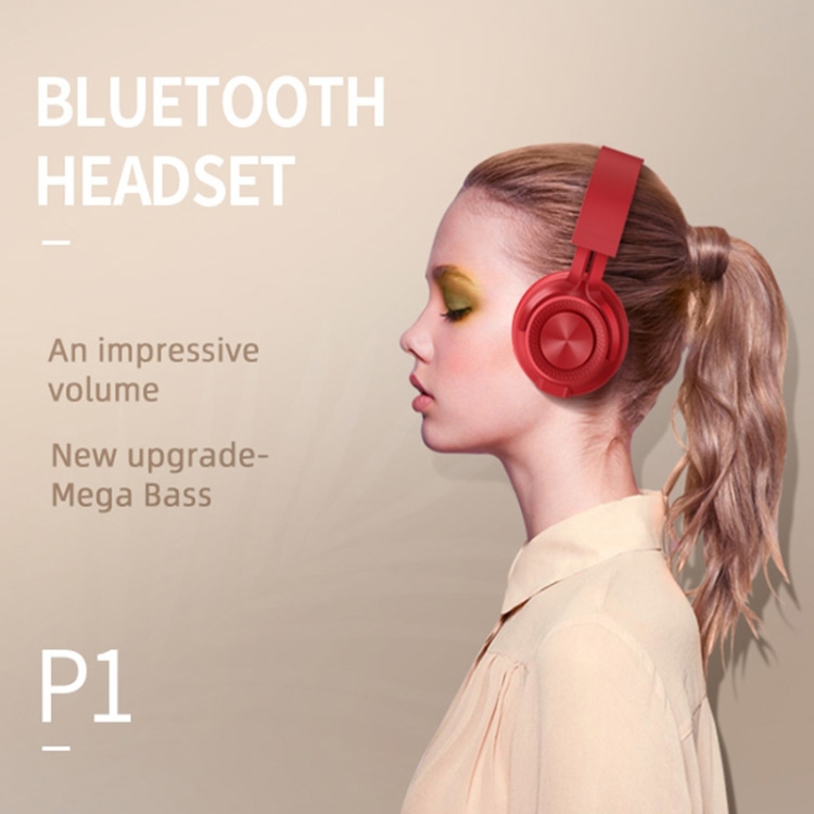 P1 Wireless Bluetooth 5.0 Stereo Soft Leather Earmuffs Foldable Headset Built-in Mic for PC / Cell Phones(Red) P1 Wireless Bluetooth 5.0 Stereo Soft Leather Earmuffs Foldable Headset Built-in Mic for PC / Cell Phones(Red)