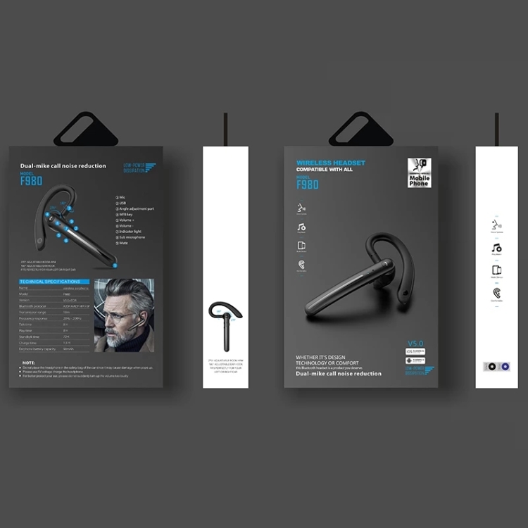 F980 Noice Cancelling 180 Degree Freely Rotating Bluetooth 5.0 Earphones Wireless Handsfree Business Stereo Headphone with Mic(Blue) F980 Noice Cancelling 180 Degree Freely Rotating Bluetooth 5.0 Earphones Wireless Handsfree Business Stereo Headphone with Mic(Blue)