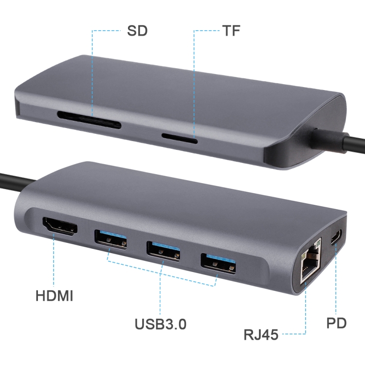 8 en 1 Tipo C a HDMI + USB 3.0 x 3 + RJ45 + PD + SD / TF Card Slot Hub Adapter - 2