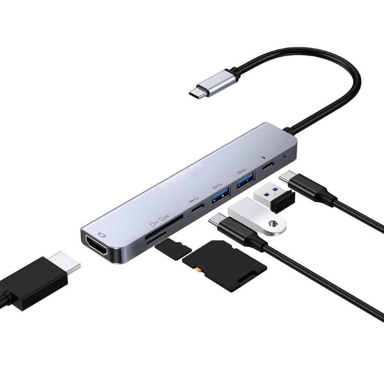 7 en 1 tipo C a HDMI + SD / TF + 2 x Tipo-C + 2 x USB3.0 adaptador de divisores multifunción - 1