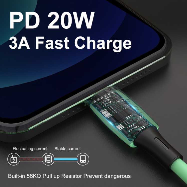 ENKAY Hat-Prince ENK-CB209 PD 20W 3A Type-C to 8 Pin Silicone Data Sync Fast Charging Cable, Cable Length: 1.2m(Green) ENKAY Hat-Prince ENK-CB209 PD 20W 3A Type-C to 8 Pin Silicone Data Sync Fast Charging Cable, Cable Length: 1.2m(Green)