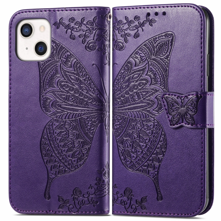 For iPhone 13 mini Butterfly Love Flower Embossed Horizontal Flip Leather Case with Bracket / Card Slot / Wallet / Lanyard (Dark Purple) For iPhone 13 mini Butterfly Love Flower Embossed Horizontal Flip Leather Case with Bracket / Card Slot / Wallet / Lanyard (Dark Purple)