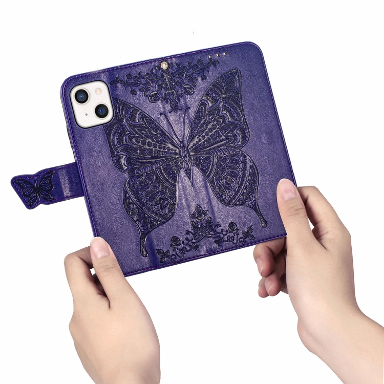 For iPhone 13 mini Butterfly Love Flower Embossed Horizontal Flip Leather Case with Bracket / Card Slot / Wallet / Lanyard (Dark Purple) For iPhone 13 mini Butterfly Love Flower Embossed Horizontal Flip Leather Case with Bracket / Card Slot / Wallet / Lanyard (Dark Purple)