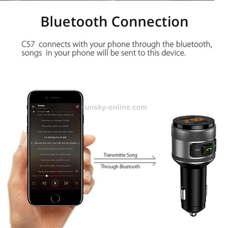 C57 QC3.0 Wireless FM-Sender Schnelles Auto-Ladegerät Bluetooth 5.0  Freisprecheinrichtung Auto-Modulator USB-Flash-Speicher MP3-Player