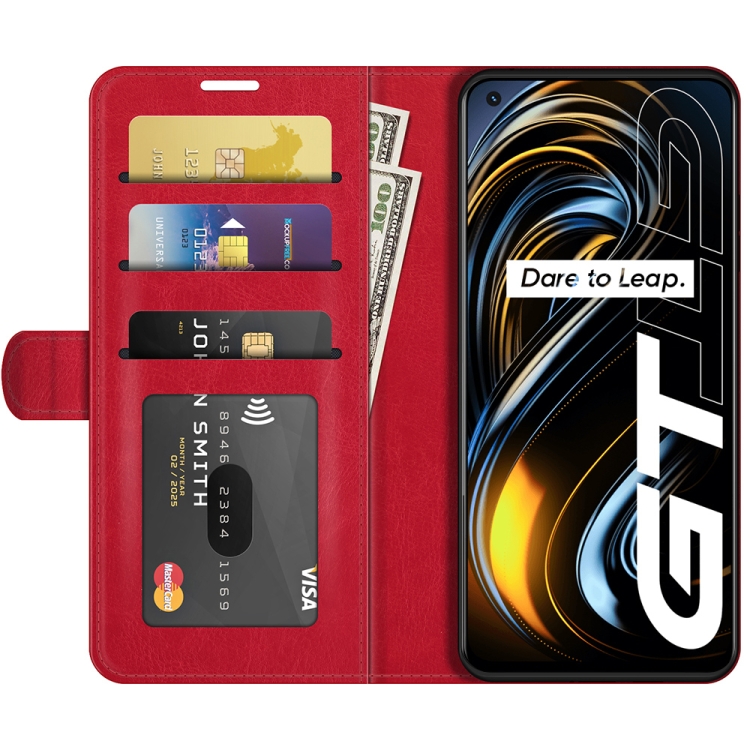 For OPPO Realme GT 5G / Realme Q3 Pro 5G R64 Texture Single Horizontal Flip Protective Case with Holder & Card Slots & Wallet& Photo Frame(Red) - 2