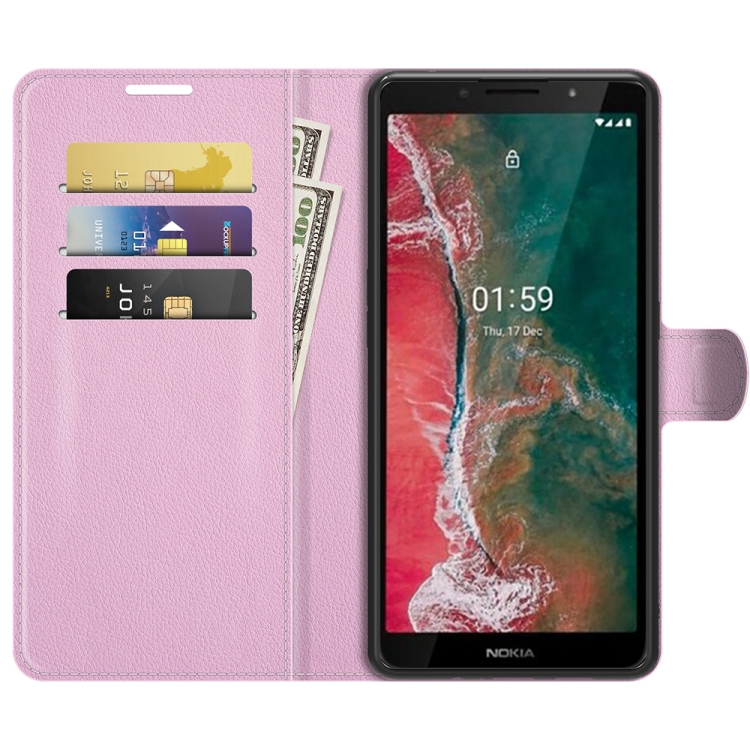 For Nokia C1 Plus Litchi Texture Horizontal Flip Protective Case with Holder & Card Slots & Wallet(Pink) - 2