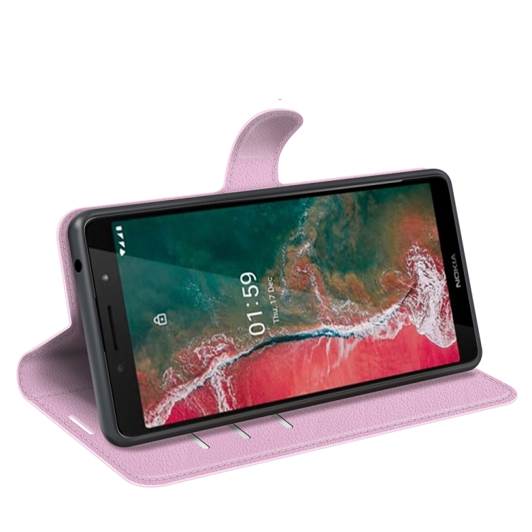 For Nokia C1 Plus Litchi Texture Horizontal Flip Protective Case with Holder & Card Slots & Wallet(Pink) - 3