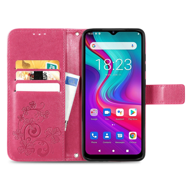 For  Doogee X96 Pro Four-leaf Clasp Embossed Buckle Mobile Phone Protection Leather Case with Lanyard & Card Slot & Wallet & Bracket Function(Magenta) - 2