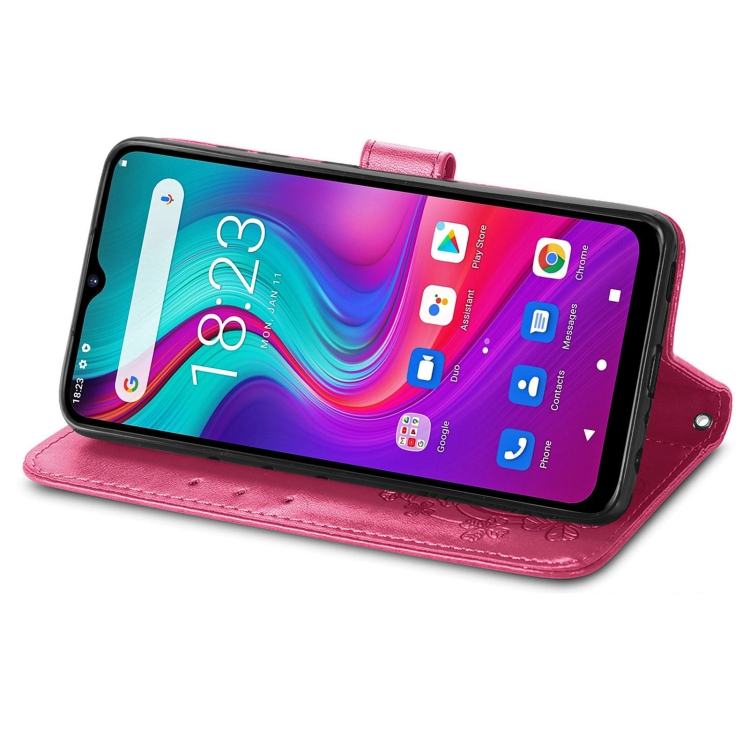 For  Doogee X96 Pro Four-leaf Clasp Embossed Buckle Mobile Phone Protection Leather Case with Lanyard & Card Slot & Wallet & Bracket Function(Magenta) - 3