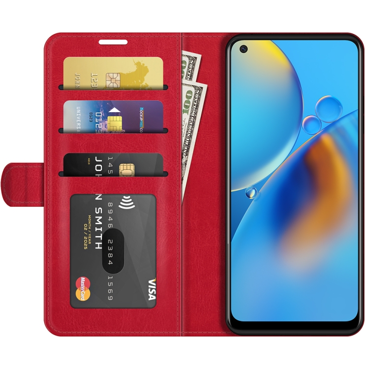 For OPPO F19 / A74 4G R64 Texture Single Horizontal Flip Protective Case with Holder & Card Slots & Wallet& Photo Frame(Red) - 2