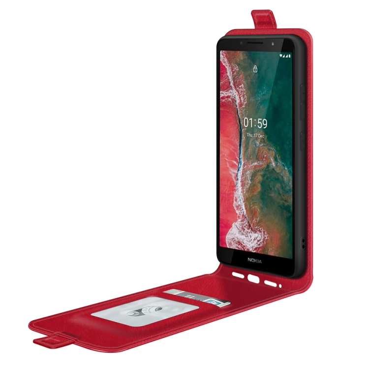 For Nokia C1 Plus R64 Texture Single Vertical Flip Leather Protective Case with Card Slots & Photo Frame(Red) - 3