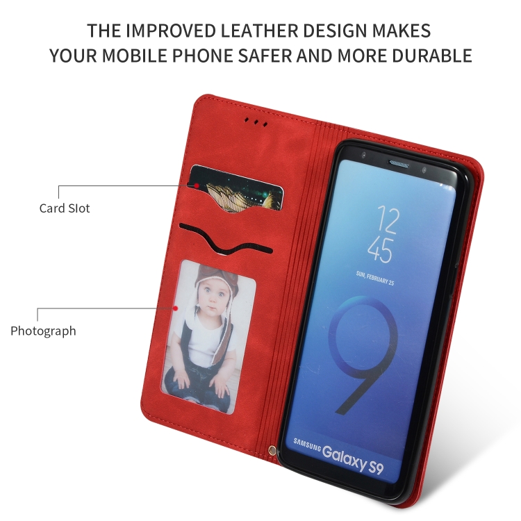 Retro Skin Feel Business Magnetic Horizontal Flip Leather Case for Samsung Galaxy S9(Red) Retro Skin Feel Business Magnetic Horizontal Flip Leather Case for Samsung Galaxy S9(Red)