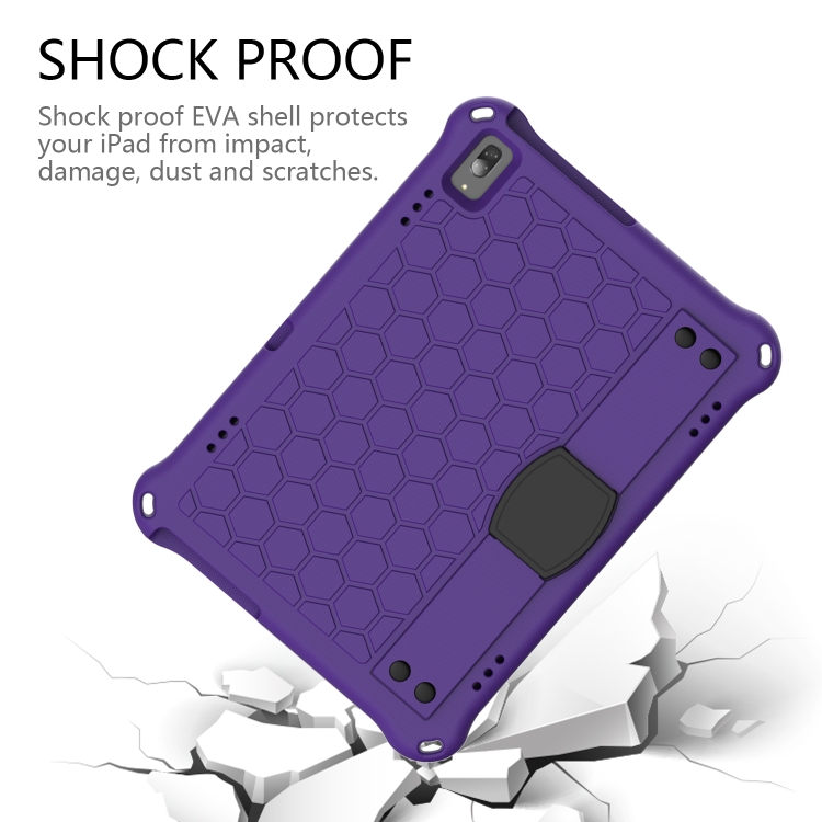 For Lenovo Smart Tab M10 TB-605F Honeycomb Design EVA + PC Material Four Corner Anti Falling Flat Protective Shell with Strap(Purple+Black) - 2