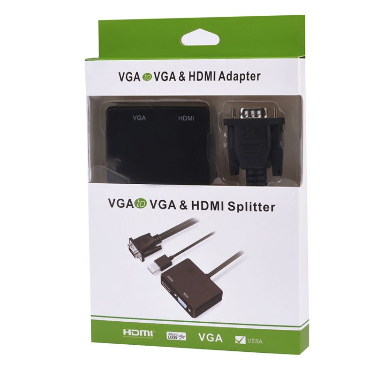 VGA a HDMI Adaptador VGA divisor con convertidor de audio de 3.5 mm - 3