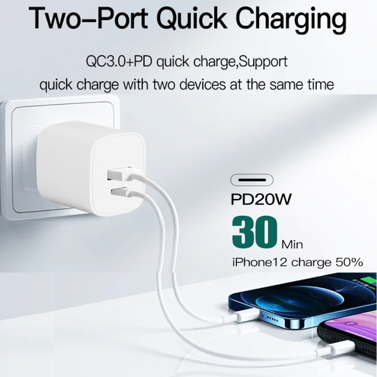 CS-20W Mini Portable PD3.0 + QC3.0 Dual Ports Fast Charger(US Plug) CS-20W Mini Portable PD3.0 + QC3.0 Dual Ports Fast Charger(US Plug)