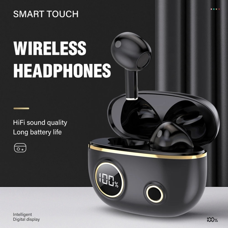 PRO100 TWS Bluetooth 5.2 Noise Canceling Waterproof Earphones 9D Stereo Sports Headphone with Charging Case(Black) - B1