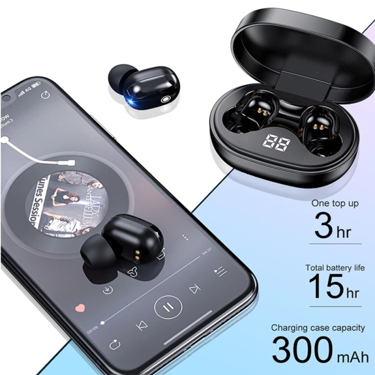 TWS-A12 Bluetooth 5.0 Copper Ring Speaker Binaural Stereo Touch Control Earphones(Black)