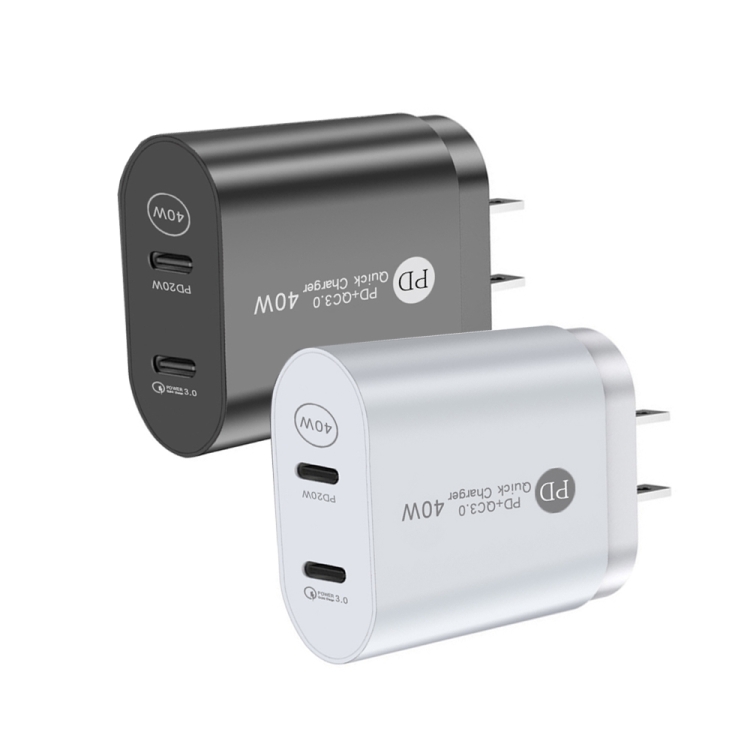 002 40W Dual Port PD USB-C / Type-C Fast Charger for iPhone / iPad Series, US Plug(Black)