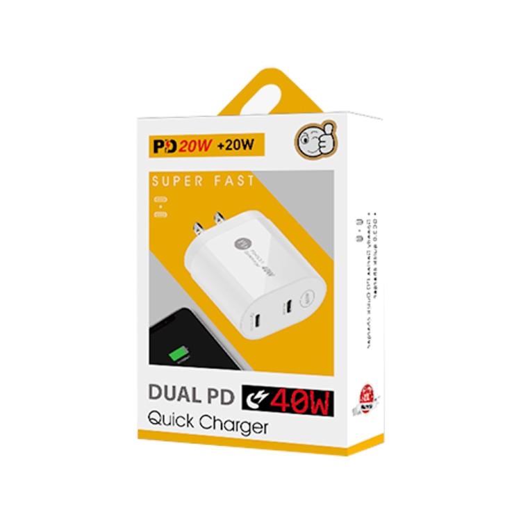 002 40W Dual Port PD USB-C / Type-C Fast Charger for iPhone / iPad Series, US Plug(Black)