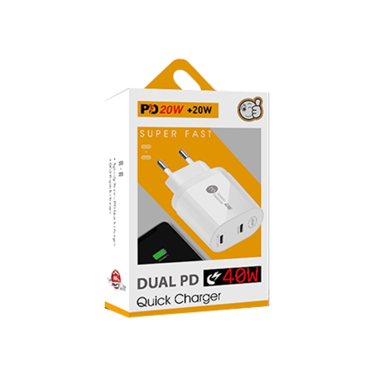 002 40W Dual Port PD / Type-C Fast Charger with USB-C to 8 Pin Data Cable, EU Plug(White) 002 40W Dual Port PD / Type-C Fast Charger with USB-C to 8 Pin Data Cable, EU Plug(White)