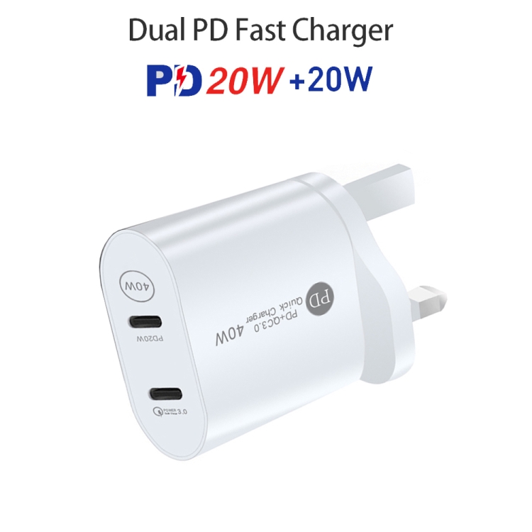 Chargeur double port USB-C / TYPE-C 40 W PD3.0 avec câble de données d