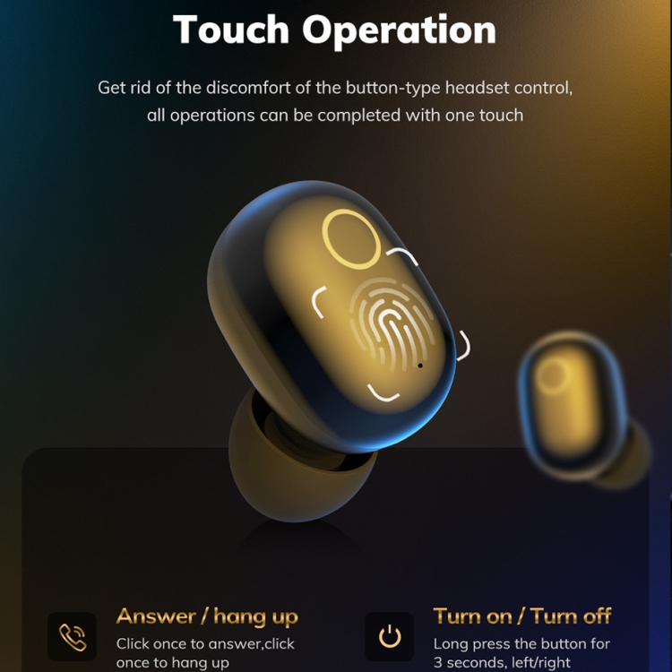 TWS-A10S Bluetooth 5.0 Binaural Stereo Touch Earphones with Large Capacity Battery Charging Box(Black)
