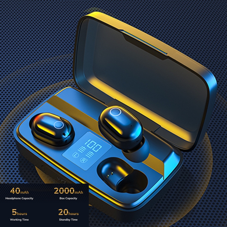 TWS-A10S Bluetooth 5.0 Binaural Stereo Touch Earphones with Large Capacity Battery Charging Box(Black)