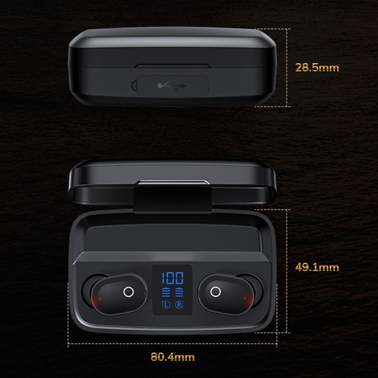 TWS-A10S Bluetooth 5.0 Binaural Stereo Touch Earphones with Large Capacity Battery Charging Box(Black)