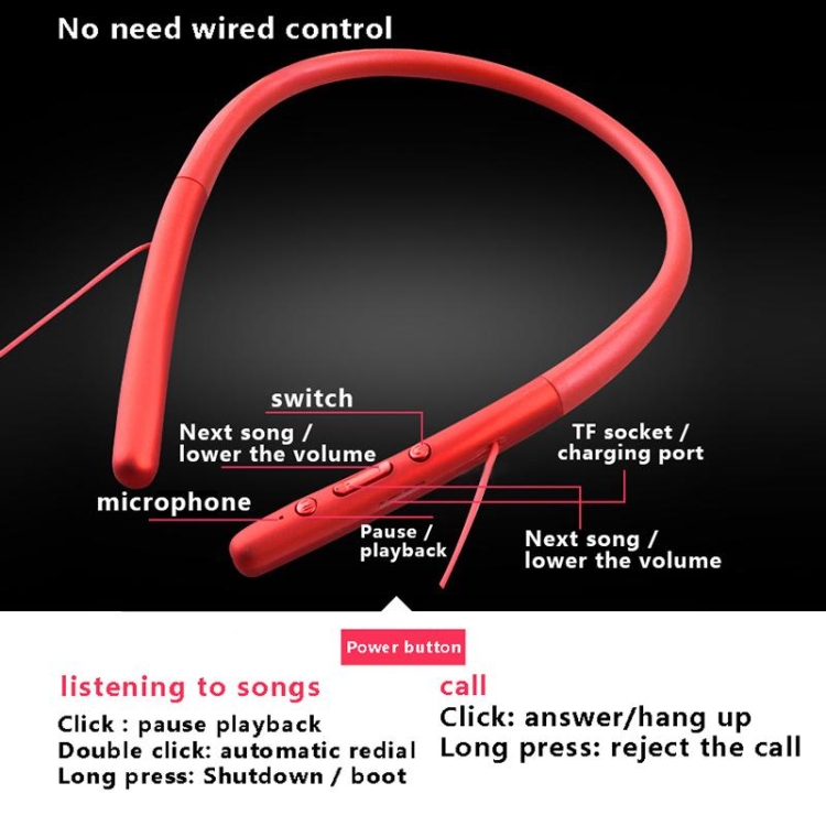 Wi-700 Neck-Mounted Wireless Bluetooth 5.0 Sports Earphone Wire Control Function(Red) Wi-700 Neck-Mounted Wireless Bluetooth 5.0 Sports Earphone Wire Control Function(Red)