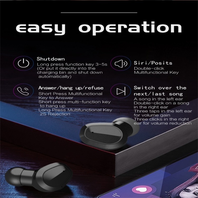 H3 TWS Wireless Bluetooth V5.0+EDR Stereo Music Bluetooth Headset with Charging Box(Gray) H3 TWS Wireless Bluetooth V5.0+EDR Stereo Music Bluetooth Headset with Charging Box(Gray)